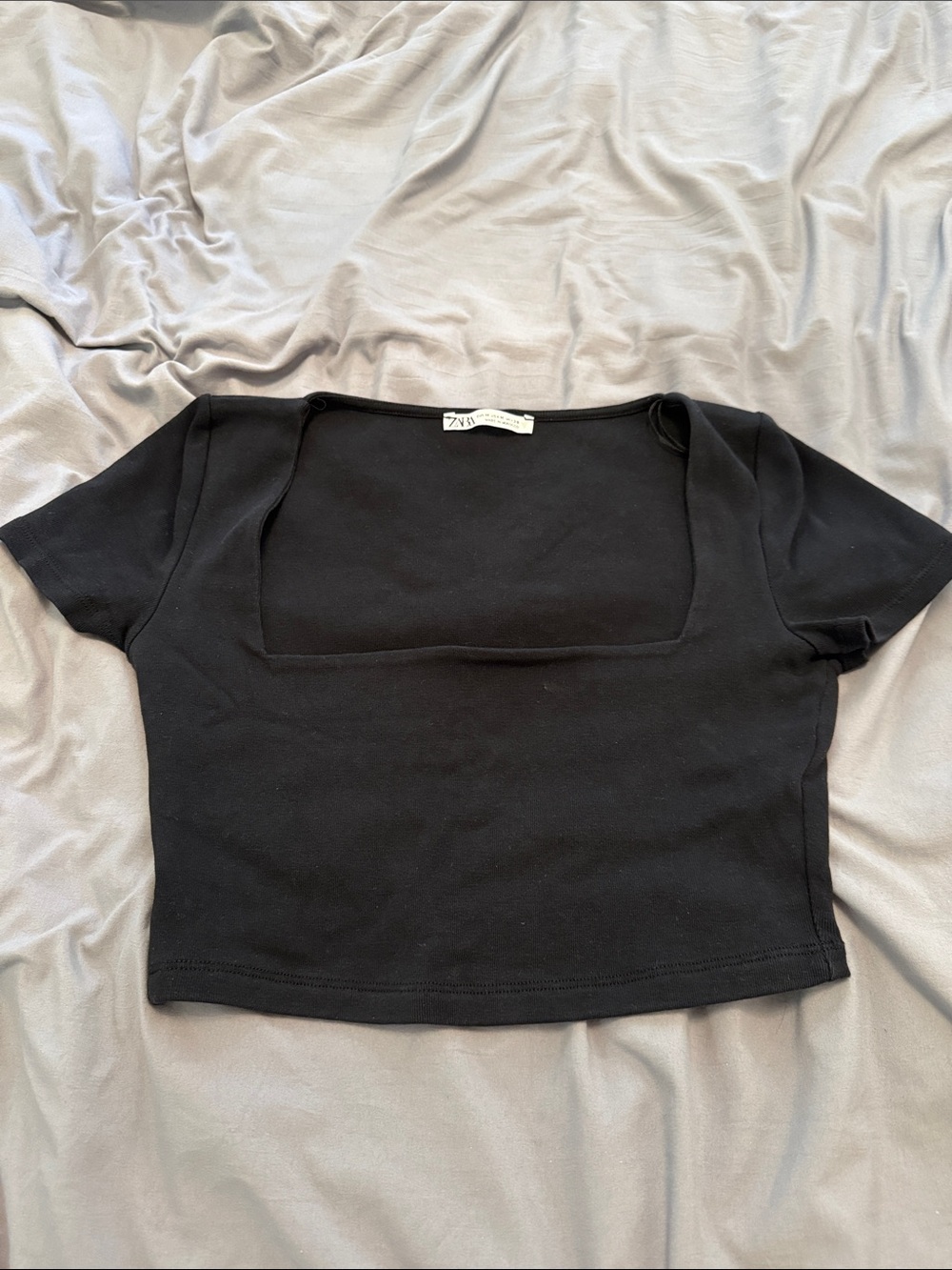 Zara Black Square-Neck Crop Top